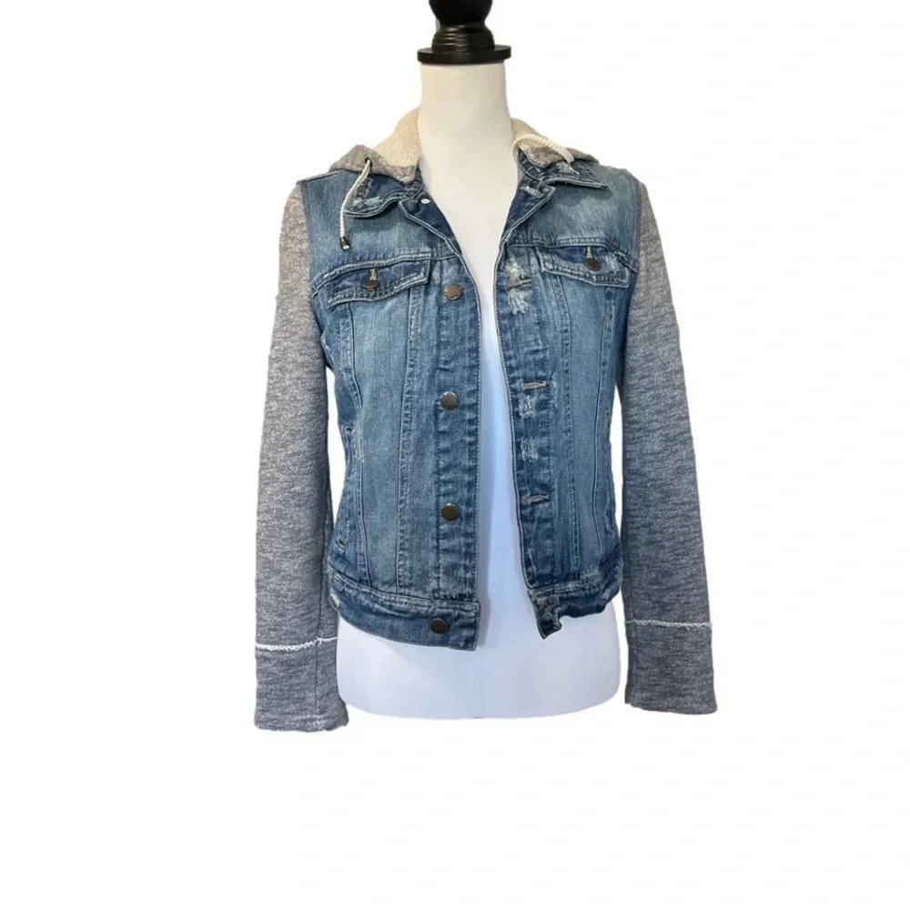 Black Rivet Denim Hooded Jacket. XS